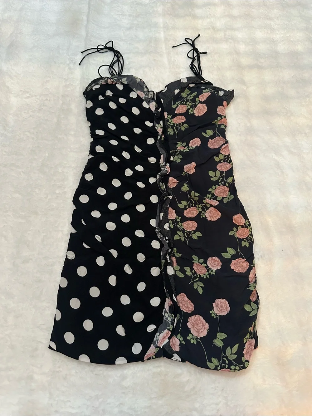 For Love & Lemons Mochi Shirred Mini Dress Roses Polka Dot Floral 39217_5